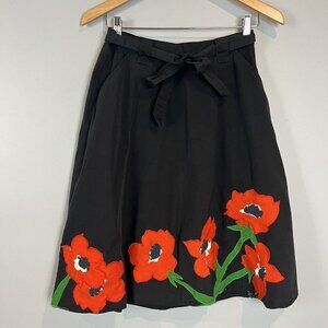 Emily Just Emily 1960s Wrap Skirt Black Red Appliqued Flowers Size Small Vtg
